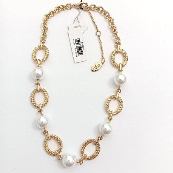Ann Taylor Factory Gold Tone Faux Pearl Choker Necklace 14" NWT - Picture 1 of 2